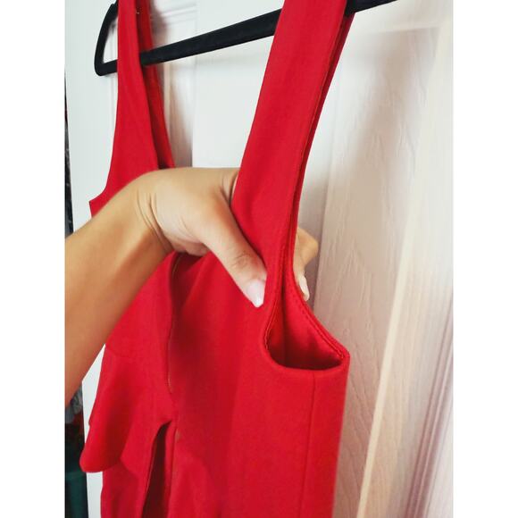 Carmen Marc Valvo Red Peplum Sheath Dress Square Neck Small Event Cocktail Glam - Picture 8 of 8